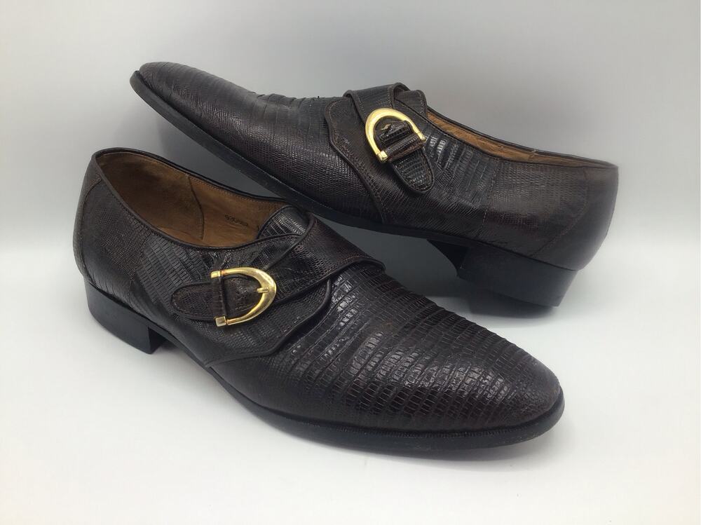 Giorgio Brutini Brown Genuine Lizard Monk Strap Shoes Mens 10.5 M